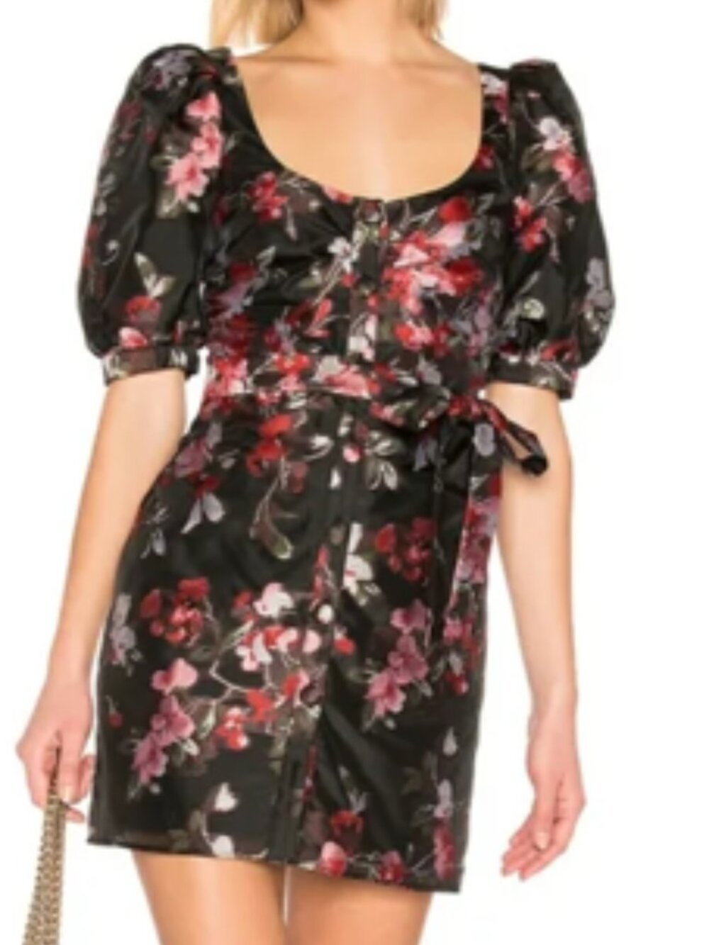 ✨ LPA "Zeta" Black Floral Puff Sleeve Mini Dress Size XS ✨
